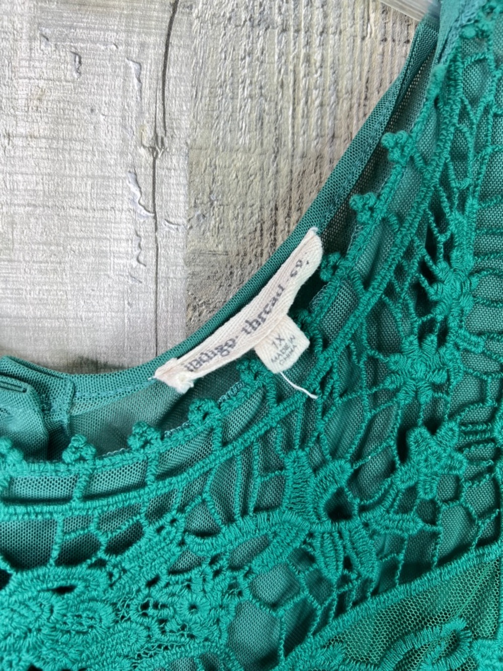 Indigo Thread Co. 1X Mesh Lace Short Sheer Sleeves Boho Babydoll Dress/Tunic Top - Picture 5 of 6